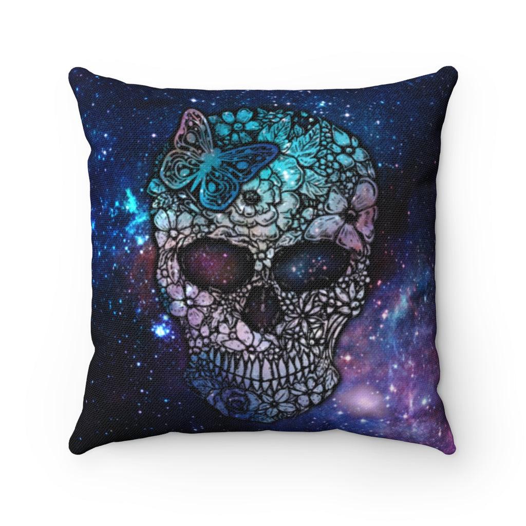 Floral Butterfly Skull Spun Polyester Square Pillow - Wonder Skull