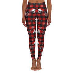 Snowflake And Skull Red Flannel Women's Spandex Leggings - Wonder Skull