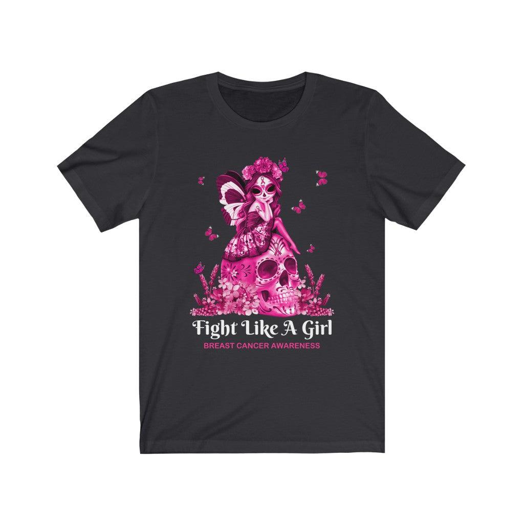 Cute Fairy Pink Sugar Skull Breast Cancer Butterfly T-Shirt - Wonder Skull