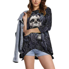 Horror Skull Hand Sweatshirt With Irregular Pleated Hem - Wonder Skull