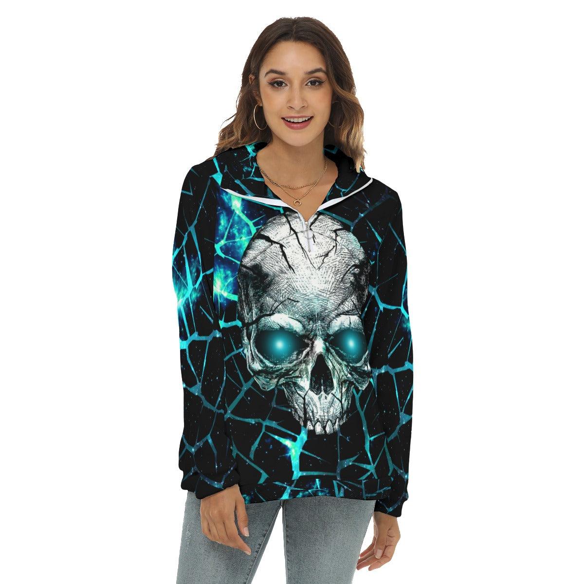 Skull Galaxy Crack Borg Fleece Sweatshirt With Half Zip - Wonder Skull