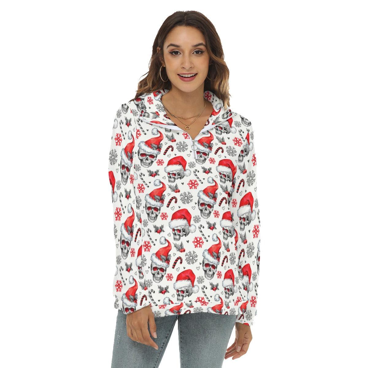 Christmas Skull Borg Fleece Sweatshirt With Half Zip - Wonder Skull