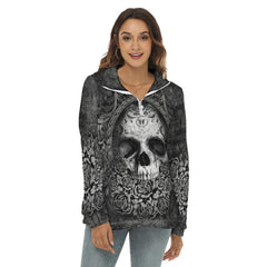 Gothic Mirror Skull Borg Fleece Sweatshirt With Half Zip - Wonder Skull