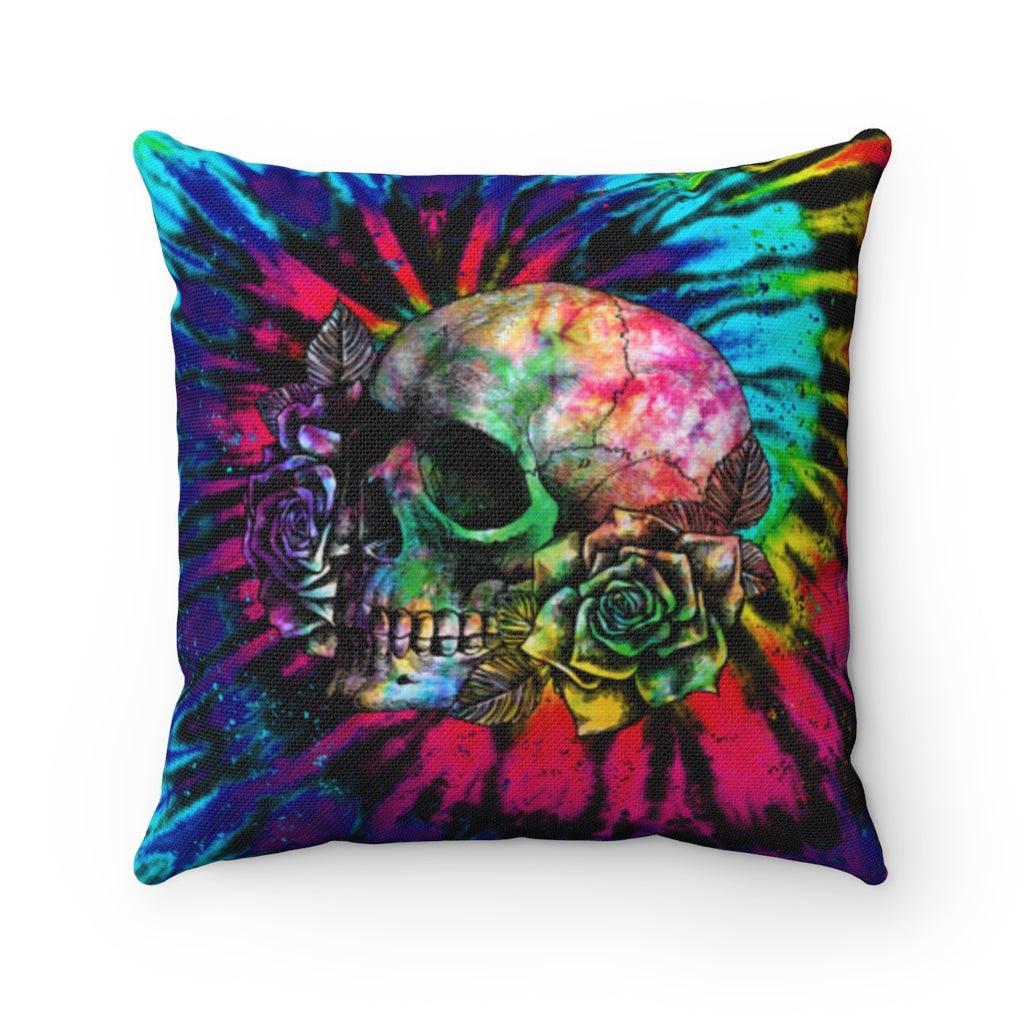 Skull Rose Tie Dye Spun Polyester Square Pillow - Wonder Skull