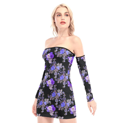 Purple Skull Floral Off-shoulder Back Lace-up Dress - Wonder Skull
