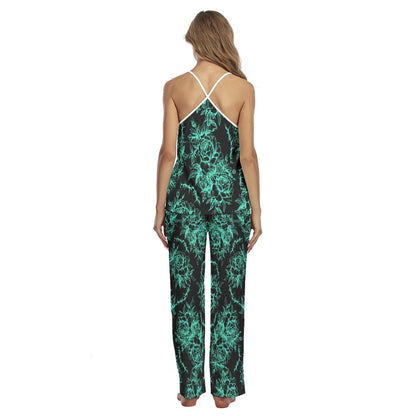 Green Skull Rose Cami Pajamas Sets For Women Sleepwears Combo - Wonder Skull