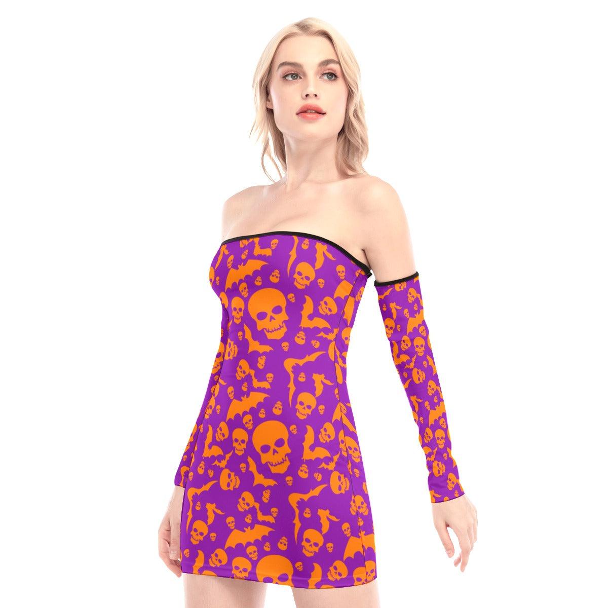 Bat Skull Purple Off-shoulder Back Lace-up Dress - Wonder Skull