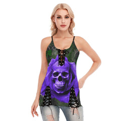 Skull Flower Purple Gothic Eyelet Lace-up Letter Dress - Wonder Skull