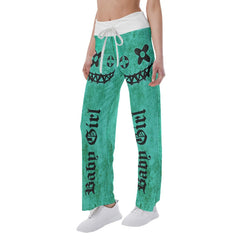 Green In The Horror Smile High-waisted Straight-leg Trousers - Wonder Skull