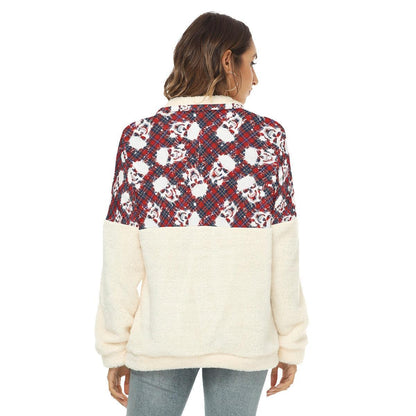 Christmas Skull Borg Fleece Sweatshirt With Half Zip - Wonder Skull
