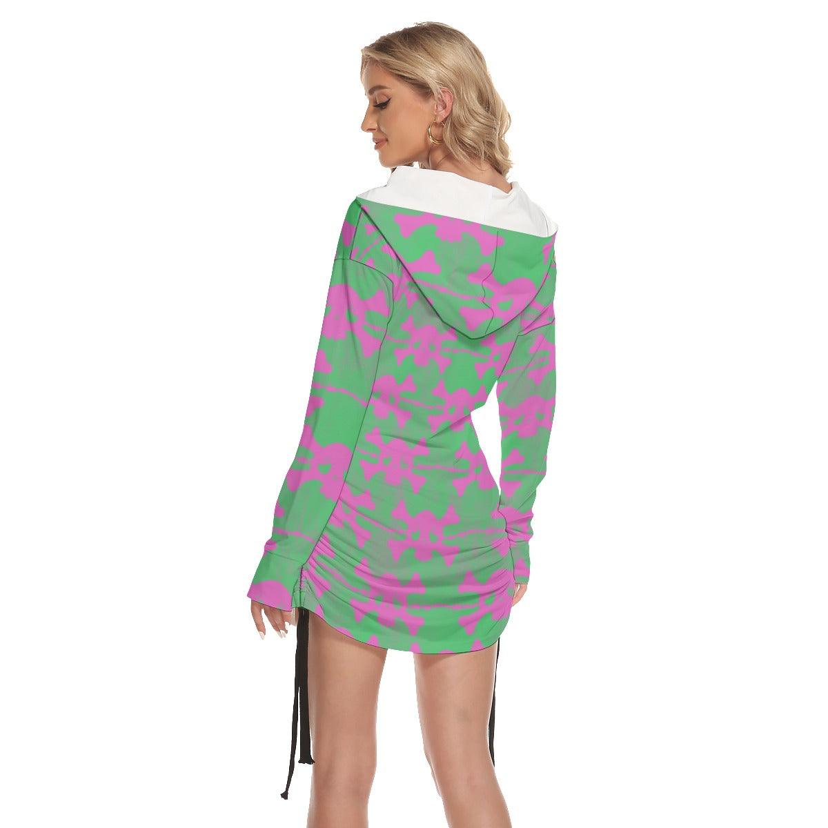 Christmas Green Red Skull Buffalo Flaid Print Open Shoulder Dress-Wonder Skull