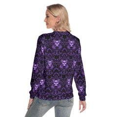 Purple Skull Ornament Flower Slim Round Neck Sweatshirt - Wonder Skull