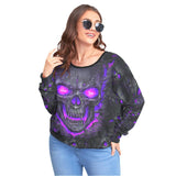 Purple Skull Lava Backless Sweatshirt With Bat Sleeve - Wonder Skull