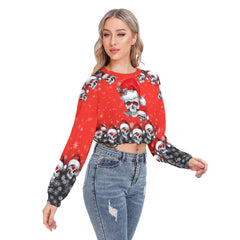 Red Skull Long Sleeve Sweatshirt With Hem Drawstring - Wonder Skull