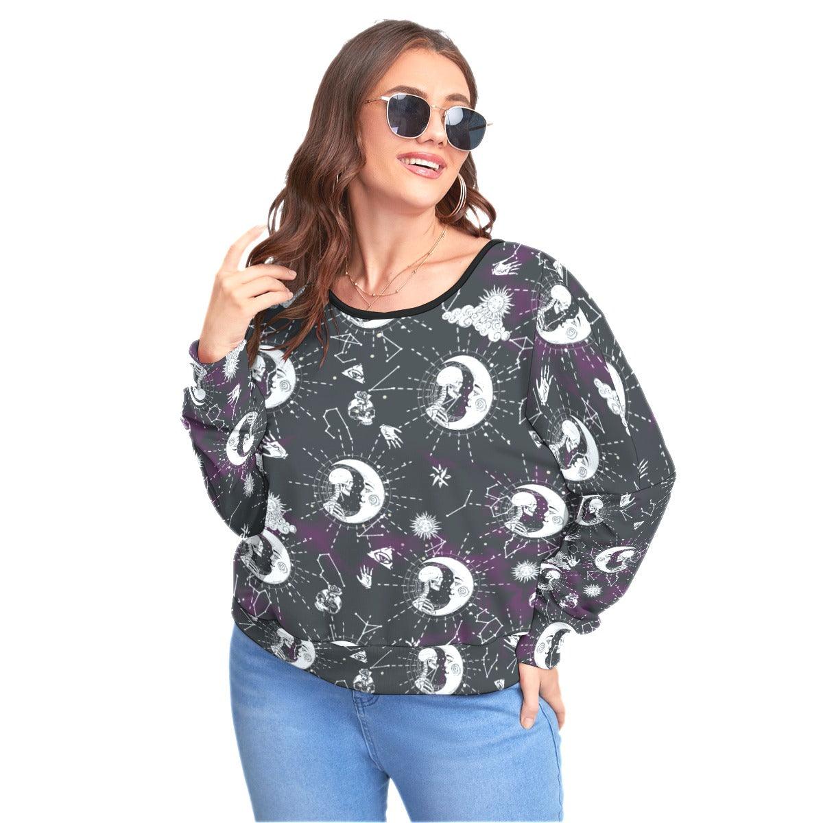 Gothic Skull Moon Backless Sweatshirt With Bat Sleeve - Wonder Skull