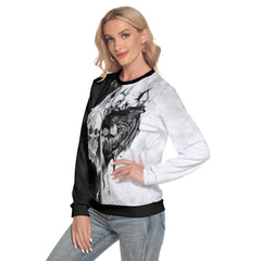 Flaming Skull Heart Slim Round Neck Sweatshirt - Wonder Skull