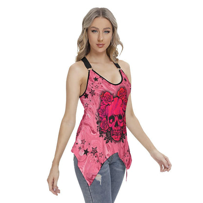 Skull Rose Racing Tank Top With Irregular Hem - Wonder Skull