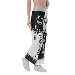 Face Smile Half White Black High-waisted Wide Leg Pants - Wonder Skull