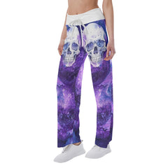 Purple Ornament Skull High-waisted Wide Leg Pants - Wonder Skull