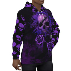 Purple Skull Flower Print Unisex Pullover Hoodie - Wonder Skull