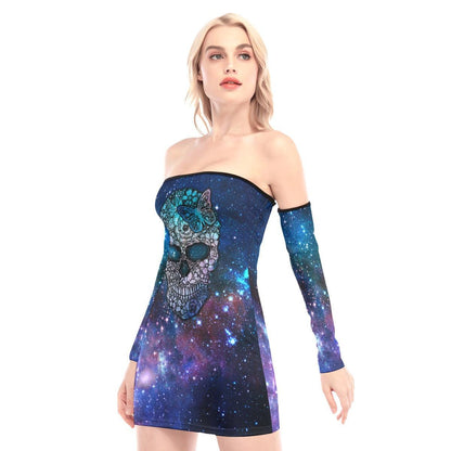 Galaxy Butterfly Skull Off-shoulder Back Lace-up Dress - Wonder Skull