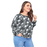 Barbed Wire Skull Backless Sweatshirt With Bat Sleeve - Wonder Skull