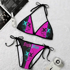 Double Block Color Emo Skull Gothic Micro Triangle Bikini Swimsuit - Wonder Skull