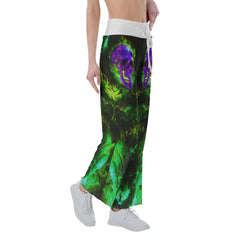 Green Purple Fire Skull High-waisted Wide Leg Pants - Wonder Skull