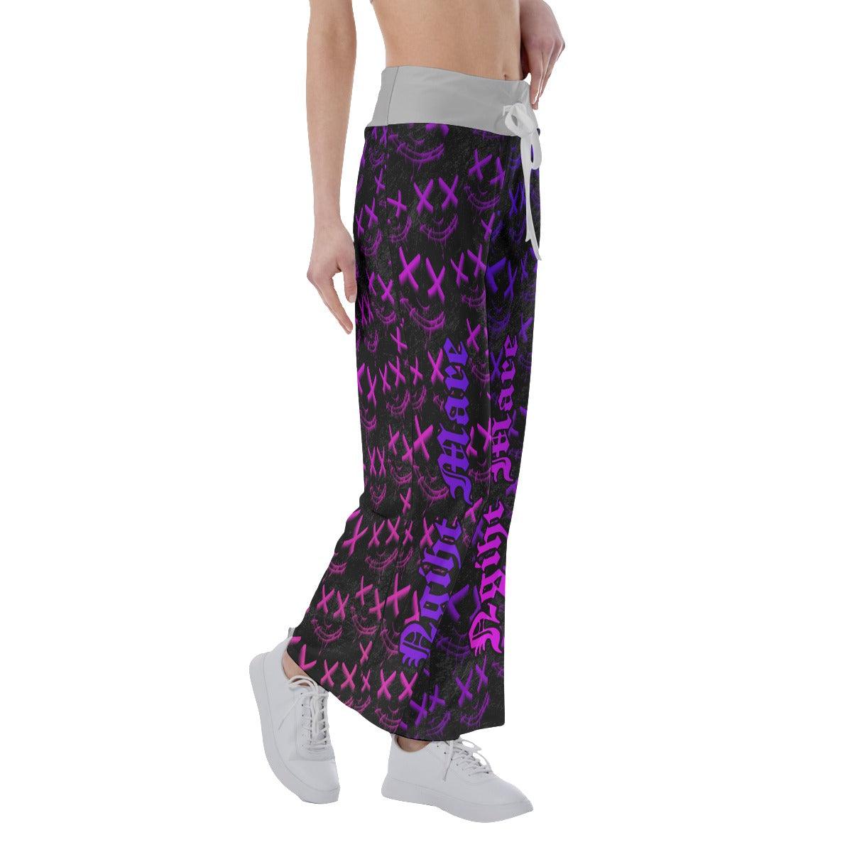 Face Smile Pattern Pink High-waisted Straight-leg Trousers - Wonder Skull