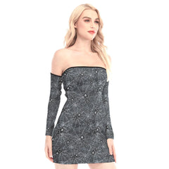 Spider Web Pattern Off-shoulder Back Lace-up Dress - Wonder Skull