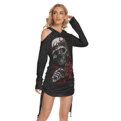 Skull Gothic Romantic Rose Open Shoulder Hoodie Dress - Wonder Skull