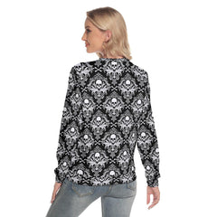 Black Gothic Skull Pattern Slim Round Neck Sweatshirt - Wonder Skull