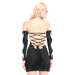 Crescent Moon Raven Off-shoulder Back Lace-up Dress - Wonder Skull