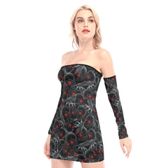 Scary Red Eyes Skull Off-shoulder Back Lace-up Dress - Wonder Skull