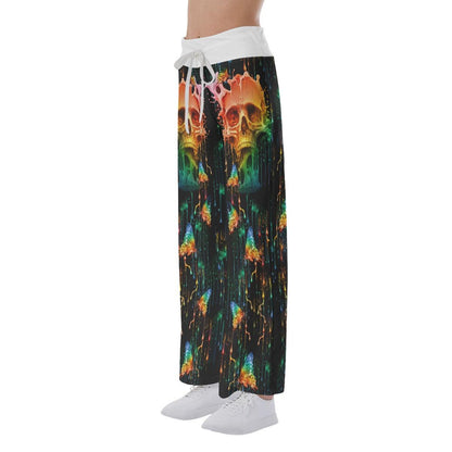 Water Color Skull Butterfly High-waisted Wide Leg Pants - Wonder Skull