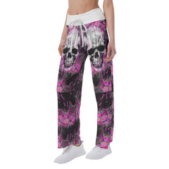 Black Pink Skull Horror High-waisted Wide Leg Pants - Wonder Skull