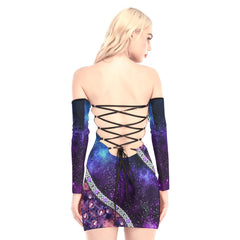 Galaxy Gem Butterflies Off-shoulder Back Lace-up Dress - Wonder Skull