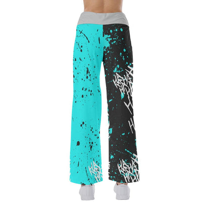 Half Cyan Half Black Hahaha Face Smile High-waisted Straight-leg Trousers - Wonder Skull