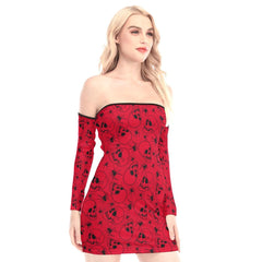 Red Spider Skull Off-shoulder Back Lace-up Dress - Wonder Skull