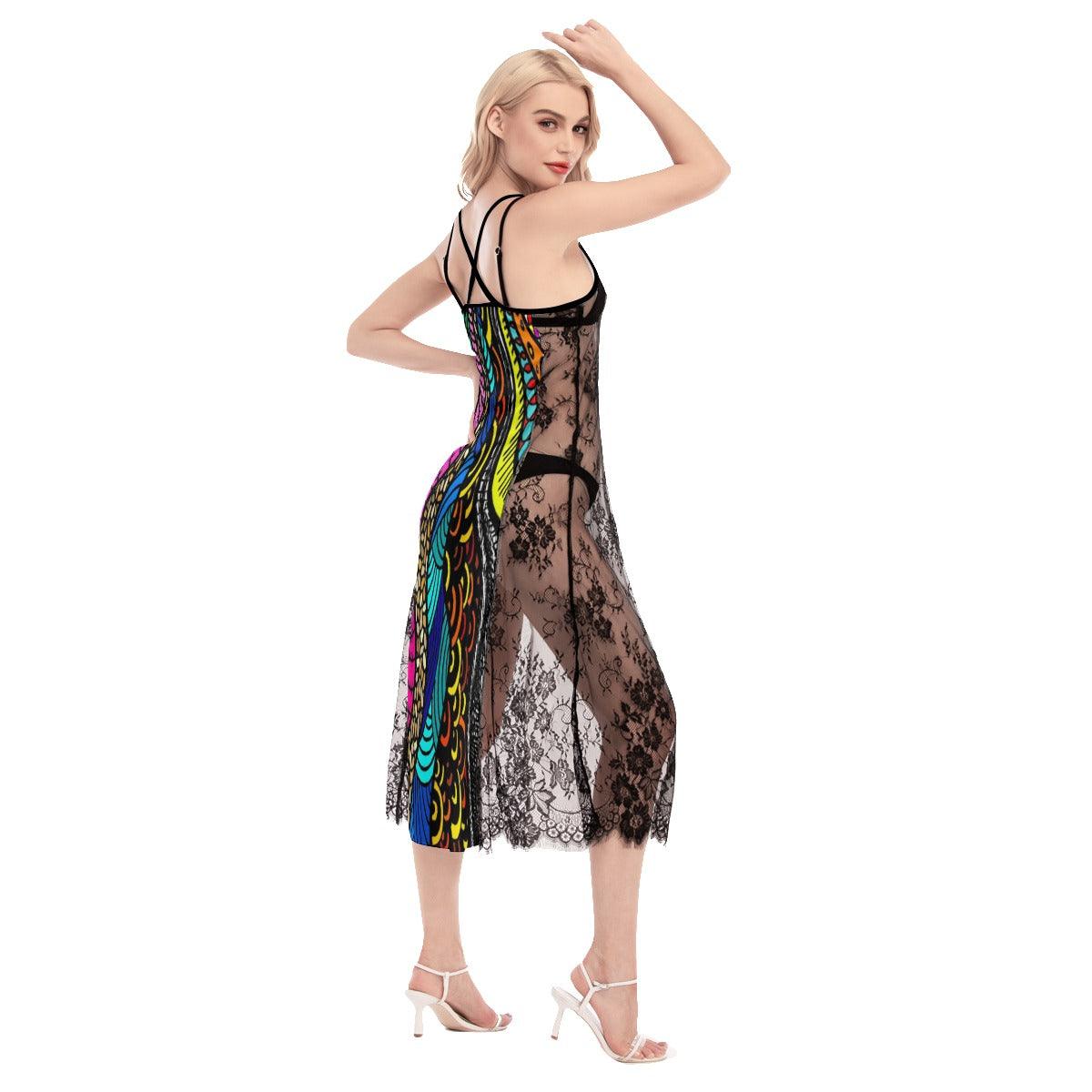 Hot Sunflower Peace love Lace Cami Cross Back Women Dress - Wonder Skull