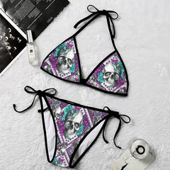 Pixel Skull Rose Micro Triangle Bikini Swimsuit - Wonder Skull