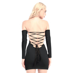 Halloween Night Off-shoulder Back Lace-up Dress - Wonder Skull