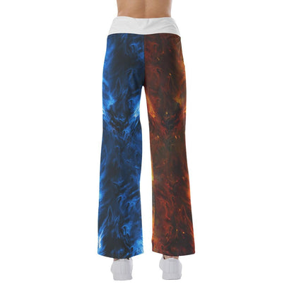 Orange Blue Color Block Skull High-waisted Wide Leg Pants - Wonder Skull