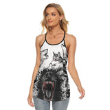 Wolves Wholling Criss-Cross Open Back Tank Top, Hot T-Shirt For Women - Wonder Skull