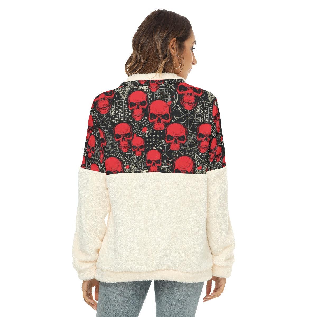 Red Skull Borg Fleece Sweatshirt With Half Zip - Wonder Skull