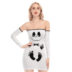 Nightmare Footprints White Off-shoulder Back Lace-up Dress - Wonder Skull