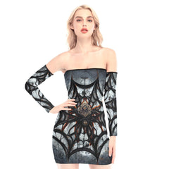 Horror Spider Web Off-shoulder Back Lace-up Dress - Wonder Skull