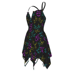 Skull Cat Neon Pattern All-Over Print Women's Slip Dress - Wonder Skull