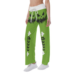 Green Skull Creep Creep High-waisted Wide Leg Pants - Wonder Skull