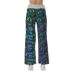 Eat It Creep Cyan Face Smile High-waisted Straight-leg Trousers - Wonder Skull